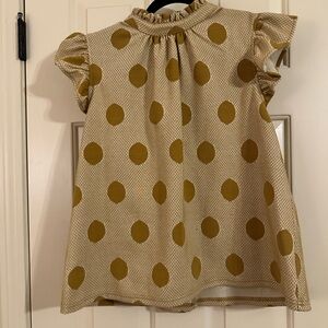Yellow and White Polka Dot Blouse with Ruffled Sleeves